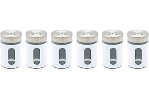 MC-TREND Set Spice Shaker Salt Shaker Glass & Acciaio inossidabile con coperchio rotante e finestra di visualizzazione Spezia Vetro di vetro (6er Set Weiß)