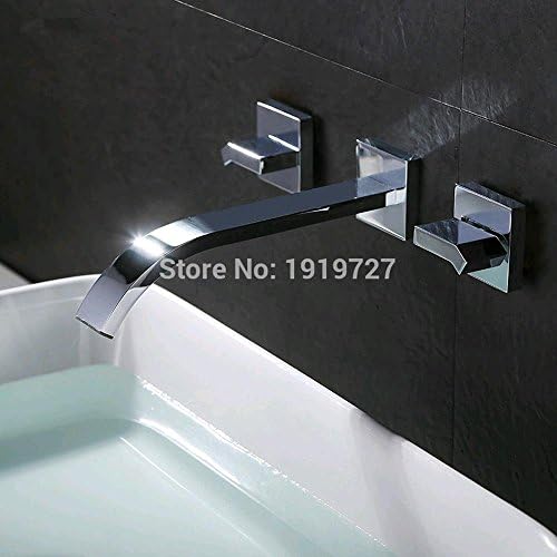 AllureFeng New Chrome Bath Basin Tap Brass Mixer Waterfall Wall Mounted Faucet Waterfall Glass Wall Faucet Two Handle Mixer