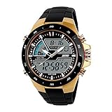 Herren 's digitale und wasserdichte Sport Armbanduhr Leger Analog Quarz Duale Zeitzone mit Alarm EL Hintergrundbeleuchtung Leichtes klassisches Design - Gold
