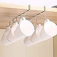 FASTUNBOX (LABEL) Stainless Steel Under Shelf Cabinet Rack for Coffee Cup, Mug, Wine Glass, Cup Stand for Kitchen, Hanger Rack, 10 Hooks for Hanging
