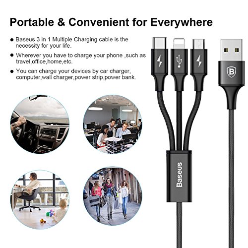 Cable Multi USB C  ble Multi Chargeur USB Type C C  ble  Baseus 3 en 1 Universel USB 3 0 C  ble avec Micro USB  Cable USB Type C  Cable lightning Comp
