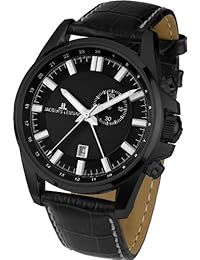 Jacques Lemans  Liverpool GMT - Reloj de cuarzo para hombre, con correa de cuero, color negro