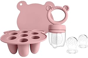 ZUFIO Silicone Fruit Feeder & Breastmilk Popsicle Food Freezer Trays, Baby Food Storage Containers for Baby Teething & Infant Self Feeding (Pink)