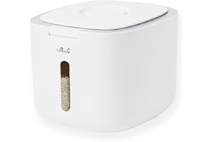 Pojemnik do przechowywania ziarna Yum Asia | Biały z szarym wykończeniem | Bezpieczne materiały ABS | Zachowaj ryż, płatki zbożowe, mąkę, makarony, orzechy, fasolę i nie tylko (5 litrów)