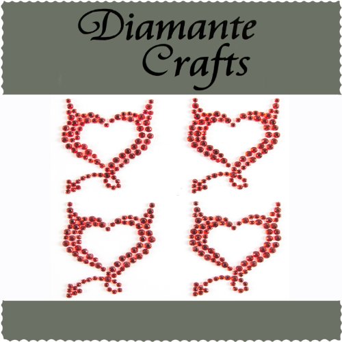 4 Red (tr) Devil Hearts Diamante Vajazzle Rhinestone Gems - created exclusively for Diamante Crafts