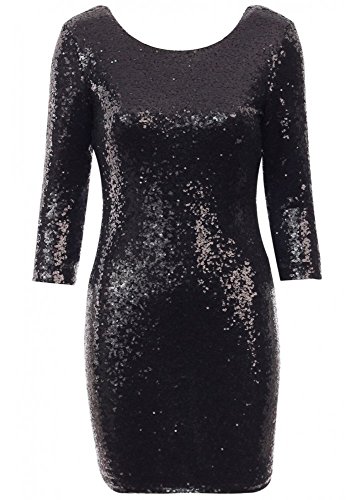 Sequin Long Sleeve Bodycon Party Mini Dress Black Size 10