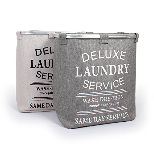 Wäschekörbe, Wäschesammler, Wäschebehälter DeLuxe Trendy, rechteckig, Gewebelook, mit 2 Fächern zur separaten Wäschesammlung. Mit Aluminiumrand und Verschlussgaze. Maße ca. 53 x 31 x 57 cm (L x B x H) (Beige) - 4