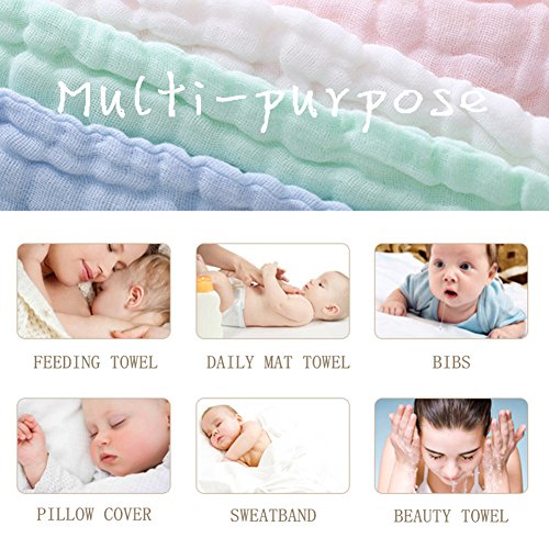 Baby Musselin Waschlappen und Handtücher – natürlichem Bio Baumwolle Baby-Feuchttücher – weich Neugeborene Baby Face Handtuch und Musselin Waschlappen, für empfindliche PORTOFREI. Baby REGISTRY als Dusche Geschenk, 5 Stück 25,4 x 25,4 cm von mulinn - 5