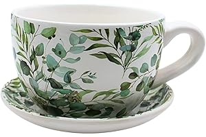 Dekohelden24 Cup, Planter, Flower, Plant Pot with Ceramic Handle with Vine Motif: L/W/H 20 x 15 x 12 cm, 20 cm