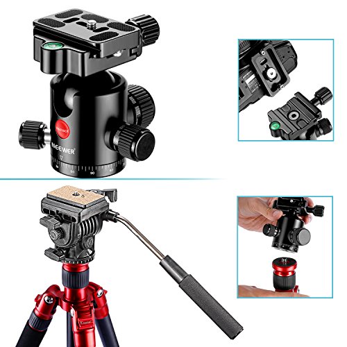 Neewer Trípode Fibra Carbono Monopié 160cm con 360 Degree Cabezal Rótula,Cabeza Vídeo Fluida,1/4