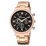 IG-Invictus Luxusuhr Mode Edelstahl Uhr Für Männer Quarz Analog Armbanduhr Genf Net Gürtel Uhr 649 Stahlgürtel Rose Gold Schwarz Gesicht
