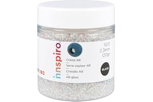 INNSPIRO Rocalla de vidrio redonda aurora boreale transparente 2,3mm. 120gr. Bote. Para crear pulseras y collares, ideal para manualidades y joyas con niños. Cuentas semilla.