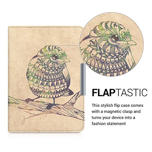 kwmobile Hülle für Tolino Shine 2 HD – Flipcover Case eReader Schutzhülle – Bookstyle Klapphülle Vogel Aztec Design Schwarz Grün Beige - 2