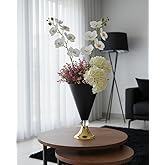 Decodelight Modern Dekoratif Konik Gold Ayaklı Kristal Taşlı Siyah Konik B&uuml;y&uuml;k Salon Vazo Masa &Uuml;st&uuml; Dekor