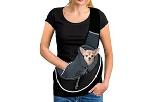 AHDMR Sac de Transport Chien Portable Sac à Bandoulière Chien Chat Réglable Sac de Voyage pour Petits Animaux Maille Respirant Sac Ventrale Chiot Confortable avec Poche pour Extérieur Marche Métro,Noir,M
