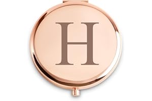 QUSTGO Personalized Gift Monogrammed Initial Compact Mirror for Women Girls Her Friends Mum Wife Sister Daughter, Custom Small Mirror for Christmas Secret Santa Stocking Fillers Graduation Birthdays