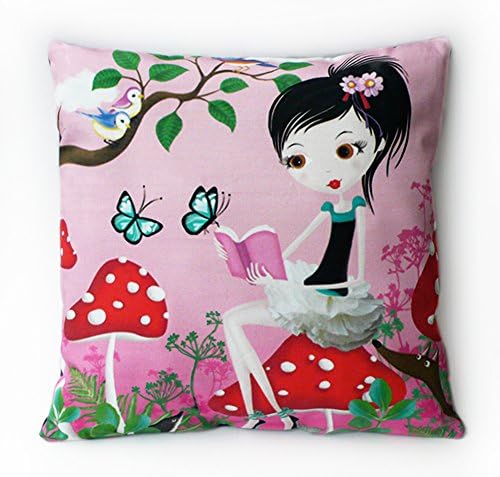Cushion for girls "storyteller with Mushrooms" 28 x 28 cm - Made in France - designed by Kalam