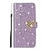 Produktbild Homikon PU Leder Hülle Schön Bling Glänzend Glitzer Diamant Liebe Schutzhülle Brieftasche Lederhülle Bookstyle Handyhülle Magnetverschluss Tasche Kompatibel mit Samsung Galaxy S10e - Lila