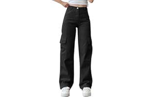 ORANDESIGNE Damen Jeans Straight Baggy Low Waist Cargohose Breites Bein Boyfriend Hose Locker Freizeithose Sommer Jeanshose Streetwear Cargo Jeans Denim Pants Casual Trousers