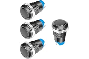Gebildet 4Stück Schwarz 12mm 3A 12V/24V/125V/250VAC Wasserdichter Drucktastenschalter, Verriegelnd, Vernickeltes Kupfer, Drucktastenschalter EIN-Aus (Flachkopf)
