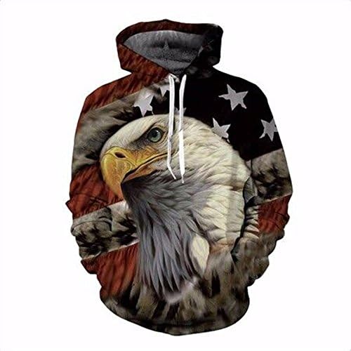 majiaxu Unisex New Style Winter Long Sleeve Hoodie Coat 3D Printed Eagle Pullvoer Hooded Sweater With Big Pockets