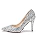 Produktbild MUYII Frauen Cinderella Kristall High Heels Braut Hochzeit Schuhe Feine Stiletto Glitter Sandalen,Silver-9.5CM-33