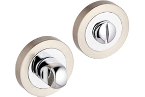 HIATT HARDWARE Designer Levers - Bathroom Toilet WC Door -Thumbturn Twist & Release Lock - Dual Finish Polished and Brushed Nickel - Screw On Rose - Set