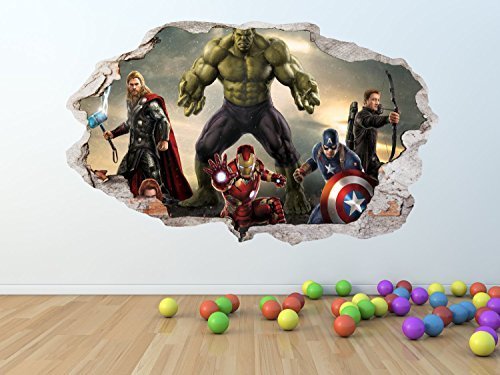 AVENGERS Superhelden GEBROCHEN / ZERTRÜMMERT WAND Effekt Wandkunst Aufkleber RIESIGES GRÖßEN - pw167 - GIANT 100 X 60 CM