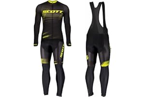 assocauicy Conjunto Ciclismo Hombre Manga Larga,Ropa Ciclismo Invierno Pantalones con 3D para Almohadillas De Gel