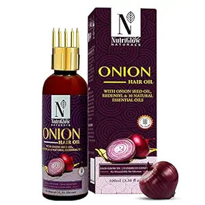 NutriGlow NATURALS Onion Hair Oil With Red Onion Seed Oil For Hair Growth, Hair Fall Control, Dandruff Free Hair, Fall Hair Oil, 100ml