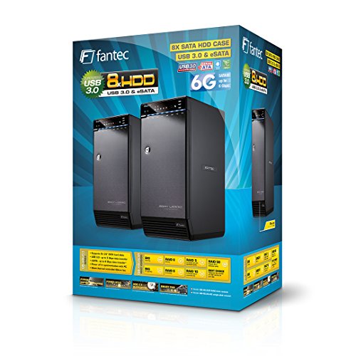 FANTEC QB-X8US3-6G Externes 8-fach Festplattengehäuse (für den Einbau von 8x 8,89 cm (3,5 Zoll) SATA I/II/III Festplatten, USB 3.0 SUPERSPEED und eSATA Anschluss, 6G Support, 2x 80 mm Lüfter temperaturgeregelt) schwarz - 7