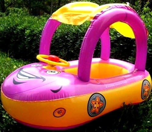 Purple Yellow Sunshade Baby Swim Boat/Swim Seat, With Steering Wheel, New