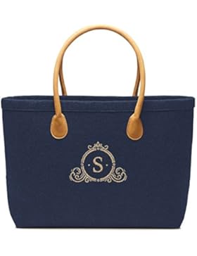 Filztasche Shopper mit Velourhenkel marine navy blau Monogramm 4