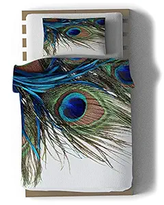 Laying Style Digital Print 3D Mor-Pankh Soft Touch Velvet Single Bedsheet with 1 Pillow Cover (Design1)