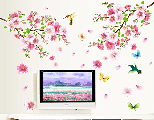 HALLOBO® XXL Wandtattoo Blumen Vogel Schmetterling Wandaufkleber Wandsticker Wall Sticker Wohnzimmer Schlafzimmer Deko - 3