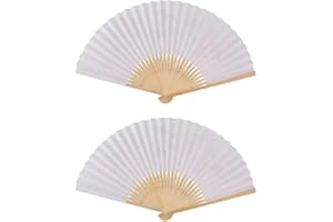 BKEMKRI 2 impulsores de mano pequeños de tela, abanico plegable con borlas y bolsillo, para decoración de bodas, regalos de invitados y actuaciones de baile (blanco)
