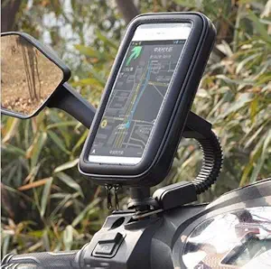 ssms Mobile Waterproof Bike Scooty Holder|Waterproof Phone Mount at Rear View Mirror| Smartphone Motorcycle Mobile Zip Pouch Holder with 360* Adjustable Mount for All Mobile Phones.(Black)