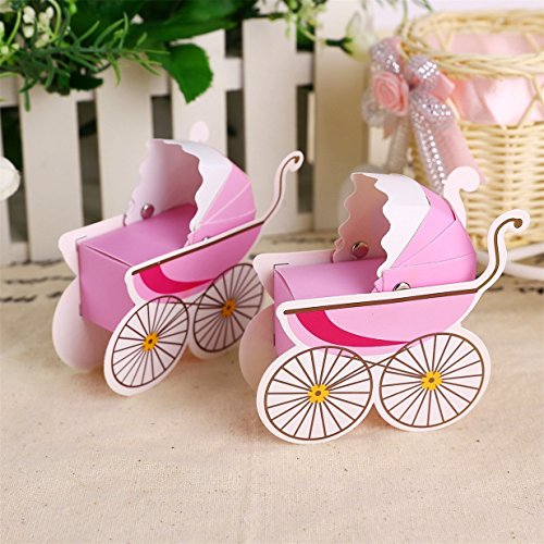 Lalang 25 x Baby Baby Wagen Hochzeit Gastgeschenk Süßigkeitkasten Geschenkbox Geschenkverpackung Bonboniere Geschenkkarton Hochzeit Dekoration Tischdeko (rosa) - 2