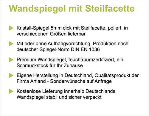 Artland Hochwertiger Wandspiegel 5mm Stärke mit Steil Facette in verschiedenen Größen mit oder ohne Aufhängvorrichtung erhältlich - 4