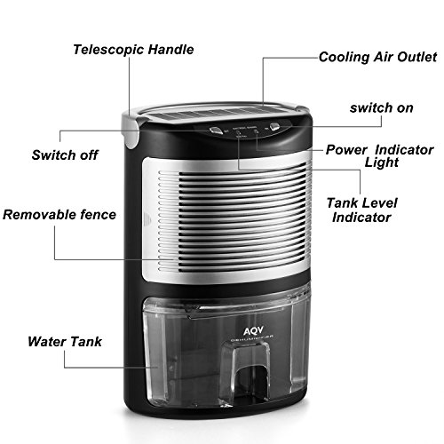 AQV Luftentfeuchter 1000ml Mini Entfeuchter Raumentfeuchter Bautrockner Elektrisch Lufttrockner Raumluftentfeuchter 500ml/Tag Entfeuchtungsgerät Raumtrockner Trocknungsgeräte für Haus, Keller, Schlafzimmer, Büro, Kabinett, Küche, Garage - 5