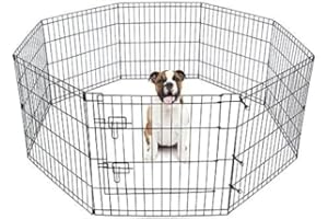 BUNNY BUSINESS Doggy Style 8 Panel Playpen Suitable for Dogs Puppies Cats & Rabbits Foldable Ideal for Indoor/Outdoor use Puppy Play Pen (Small, 8 Panel Light/Lge Door/Black)