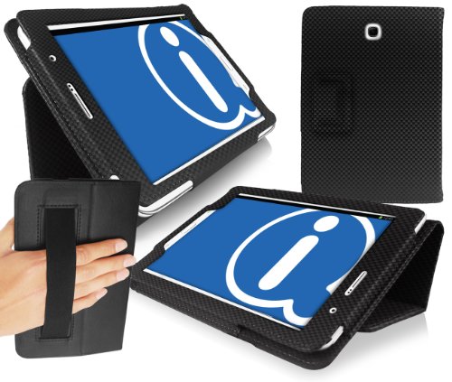 iTALKonline Samsung N5100 Note 8.0 Tablet (8 inch) Kohlefaser Schwarz Ständer & Typ PU Leder Exekutive Multifunktions Mappen Schlag Fall Abdeckung Organisator mit Typing Eingebauter Ständer