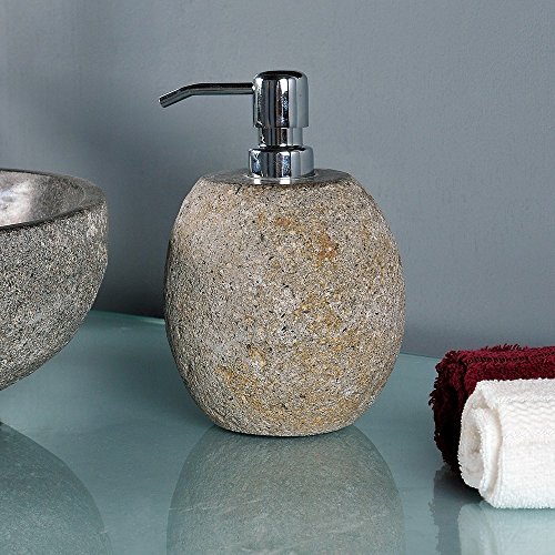 WOHNFREUDEN Naturstein Seifenspender aus Flusskiesel ✓ ca. 15 cm hoch ✓ ideal für Flüssigseife ✓ Dekoration für Naturstein Waschbecken aus Granit Kiesel ✓versandkostenfrei ✓