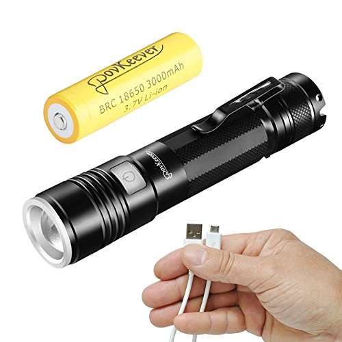 PovKeever Mini LED Taschenlampe USB wiederaufladbare Taschenlampe, 900 Lumen CREE XPE2 R5 Taschenlampe 5 Modus Taschenlampe 18650 Akku für Arbeit / Wandern / Camping enthalten