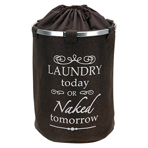 ToCi Wäschekorb Faltbar | 60 Liter Wäschesammler Ø 38 x 54 cm | Dunkelbraun in Vintage Leinenoptik