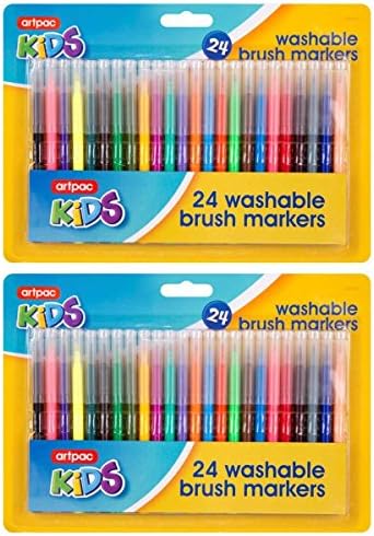 Washable Brush Markers - 24 Pack - Bullet Fibre Tip Pens (2 set of 24 in each)
