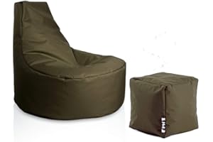 ‎PATCH HOME PATCH HOME Gamer Sessel Sitzsack inkl. Würfel Bean Bag Set Ø75cm, 30cm Sitzhöhe, 80cm Höhe + 35x35cm Würfel Khaki