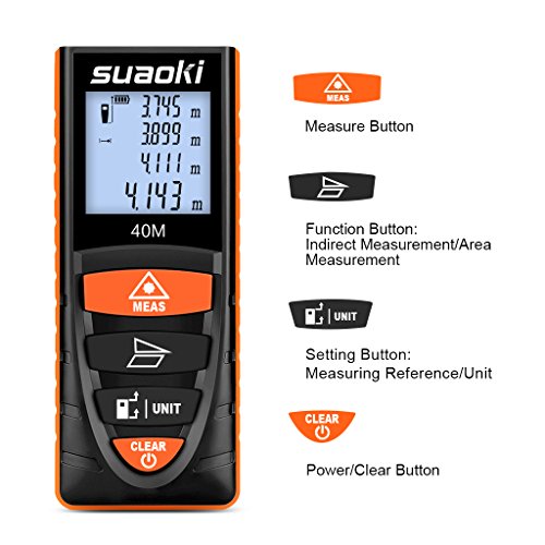 SUAOKI D8 Laser-Entfernungsmesser 0.2~40M ,+/- 2mm Messgenauigkeit , Laser Distanzmessgerät mit LCD Display Entfernungsmessergerät - 5