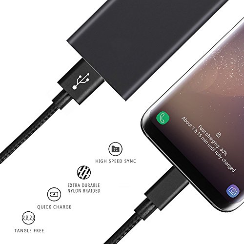 USB Type-C Kabel Nylon-lebenslange Garantie-TUOYA USB-C Ladekabel auf USB3.0 mit Nylon, Daten & Lade Type-C Datenkabel mit Aluminium Stecker für Samsung Galaxy S8 / S8 Plus, LG G5, Lumia 950xl/950, Nexus 5x/6p, OnePlus 3, und andere Type-C unterstützte Geräte (3pack-1m+2m+3m, Schwarz) - 4