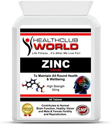 HealthClubWorld ZINC (Citrate) To Maintain All Round Health and Wellbeing 50mg 60 Tablets